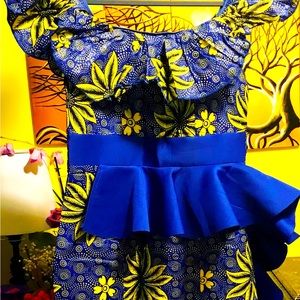 Blue and yellow ruffle Ankara dress.
